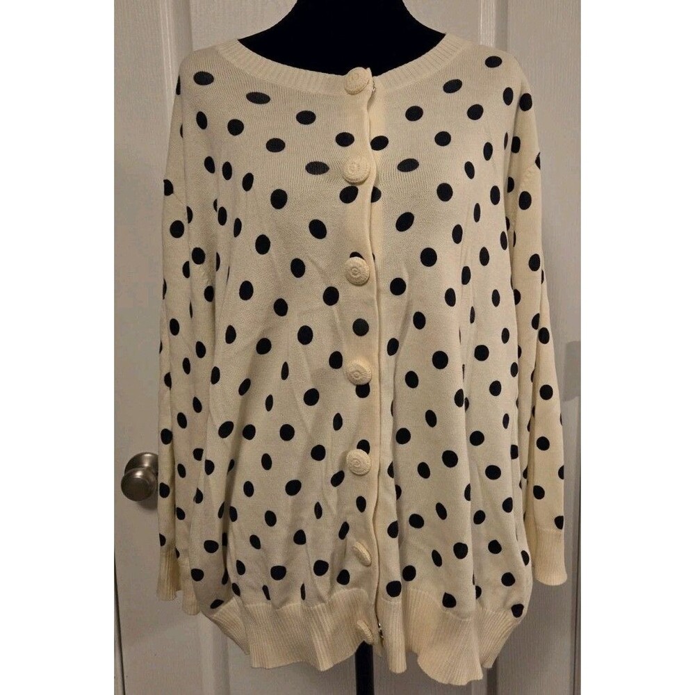 Polka Dot Button-Front Cream Sweater - Picture 2 of 10